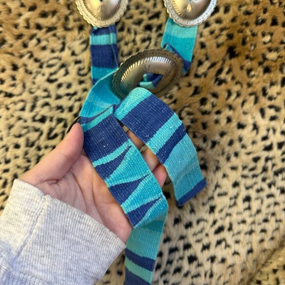 Concho Belt with Blue Turquoise Stripe Fabric Band Statement Belt main image 5